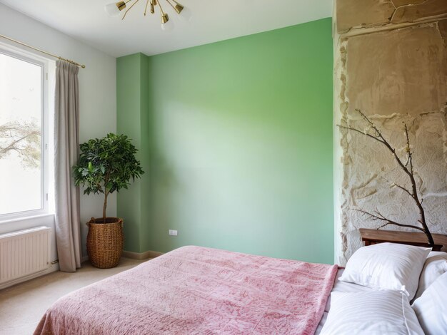 Photo interior background of room with stucco wall and vase with branch