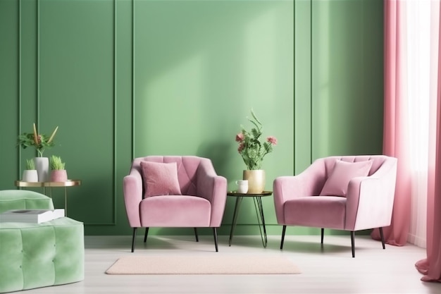 Interior background wall modern light simple pink style furniture design floor space generative ai