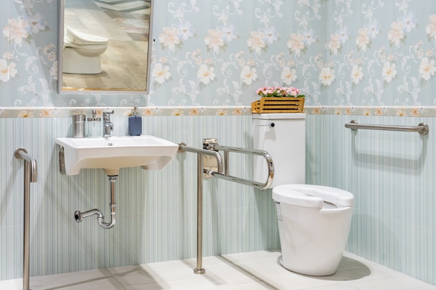 Interior of bathroom for the disabled or elderly people. Handrail for disabled and elderly people in the bathroom