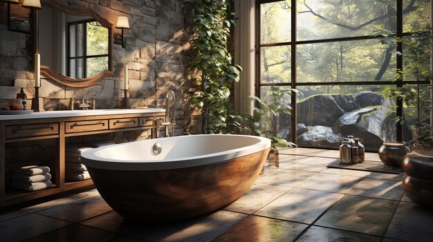 Interior of bathroom with bathtub