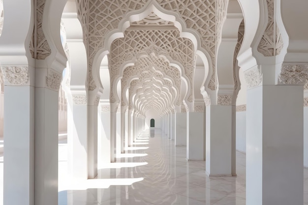 Interior of a beautiful islamic mosque with ornate archway generative ai