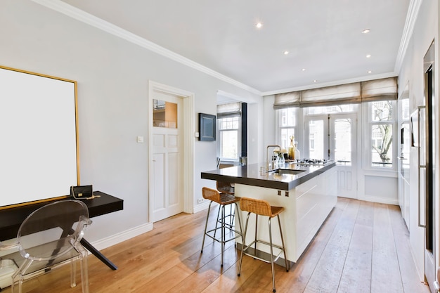 Interior of a beautiful kitchen of an elite house