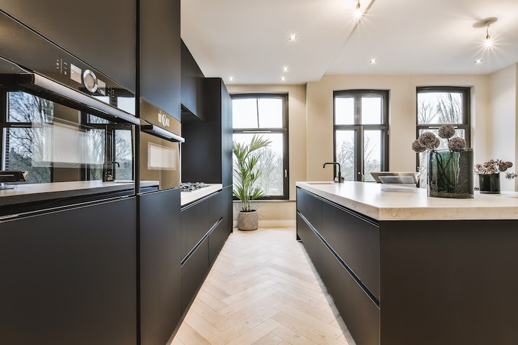 Photo interior of a beautiful kitchen of an elite house
