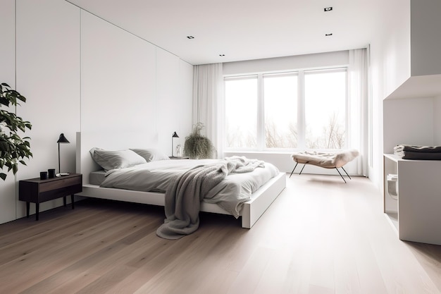 Interior of beautiful modern bedroom bedroom with bed in front of the wall 3d render Generative AI