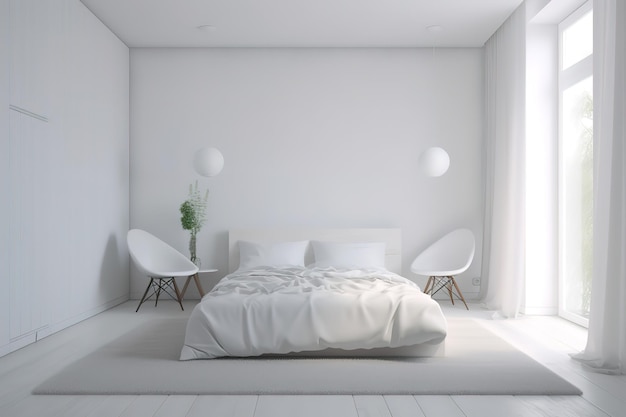 Interior of beautiful modern bedroom bedroom with bed in front of the wall Generative AI