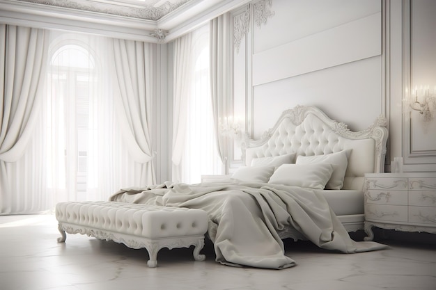 Interior of beautiful modern bedroom bedroom with bed in front of the wall Generative AI