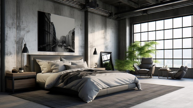 Interior of beautiful modern master Luxurious bedroom HD photo realistic beautiful