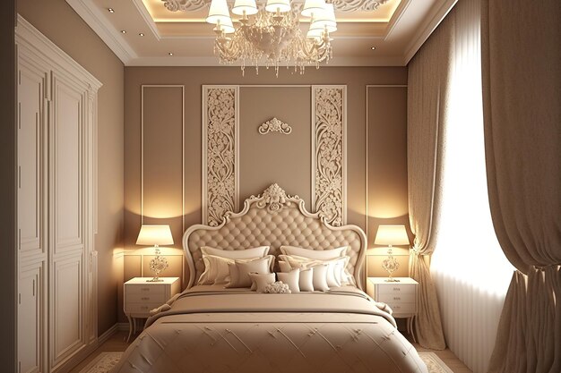 Interior of bedroom Beige color scheme