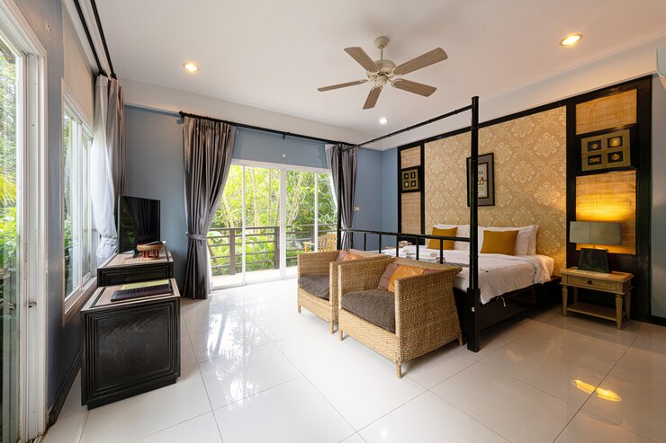 Interior of a bedroom in a hotel at Phuket Thailand