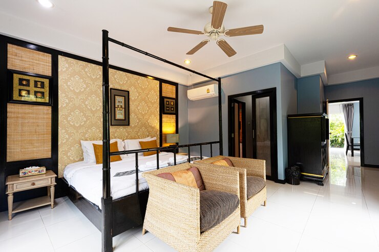 Interior of a bedroom in a hotel at Phuket Thailand