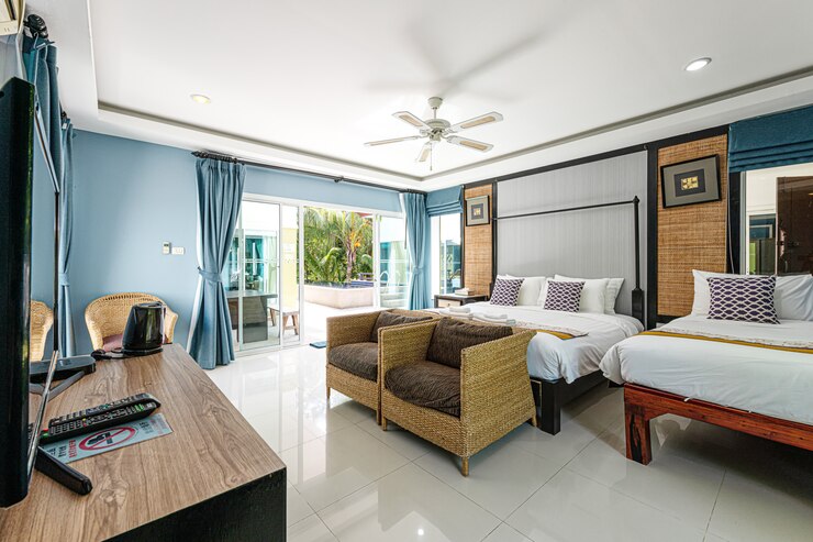 Interior of a bedroom in a hotel