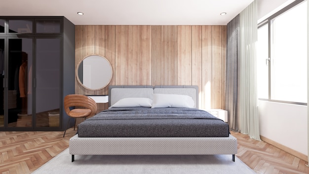 Interior of bedroom modern style has a coat cabinet beside