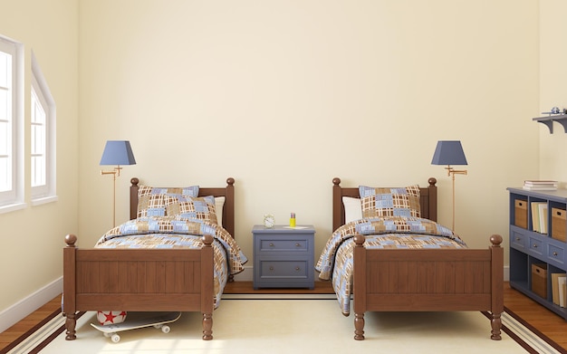 Photo interior of bedroom for two children 3d render