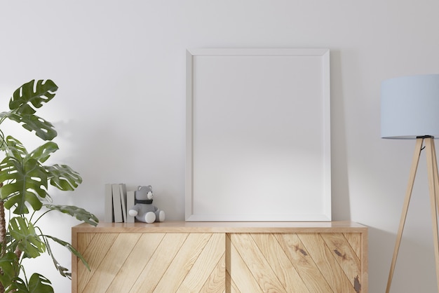 Interior blank photo frame in living room