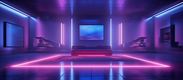 interior blue and purple lighting with blue lighting on the floor generative ai