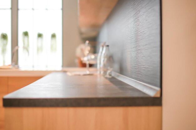 Interior blur kitchen room for use background