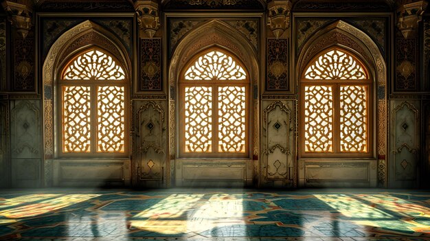 Interior of building in Arabic style with windows