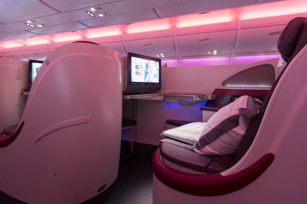 Interior of the business Class in a A380 Boeing plane