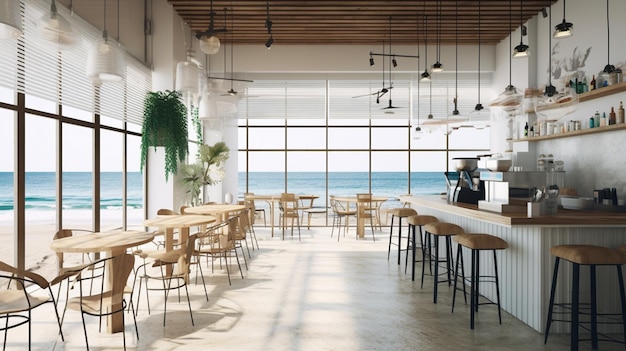 The interior of the cafe at the beach.