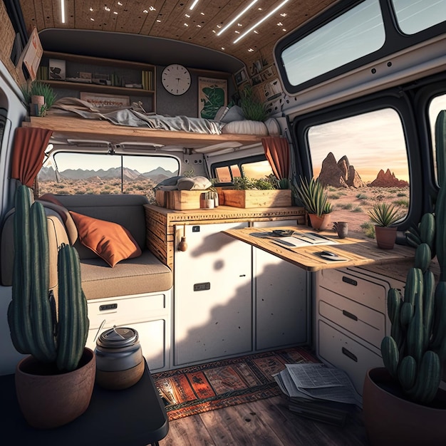 Interior of a camper van motorhome generative ai