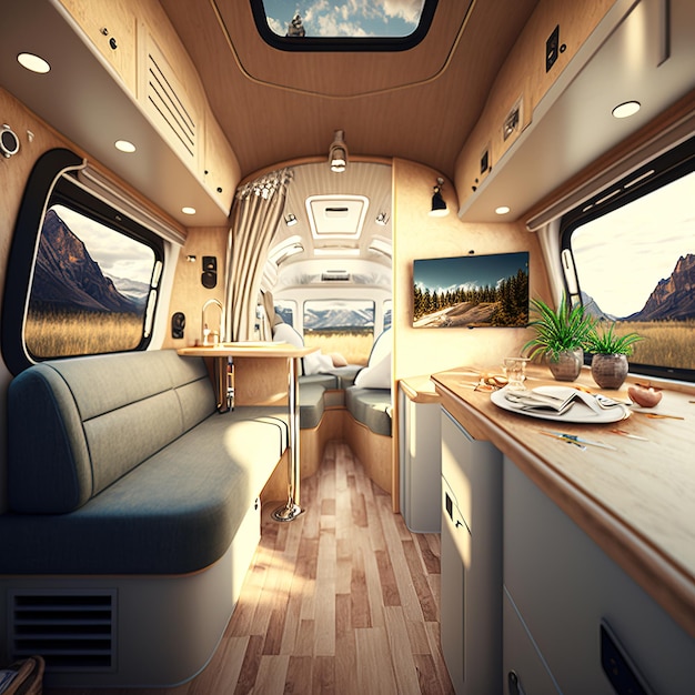 Interior of a camper van motorhome generative ai