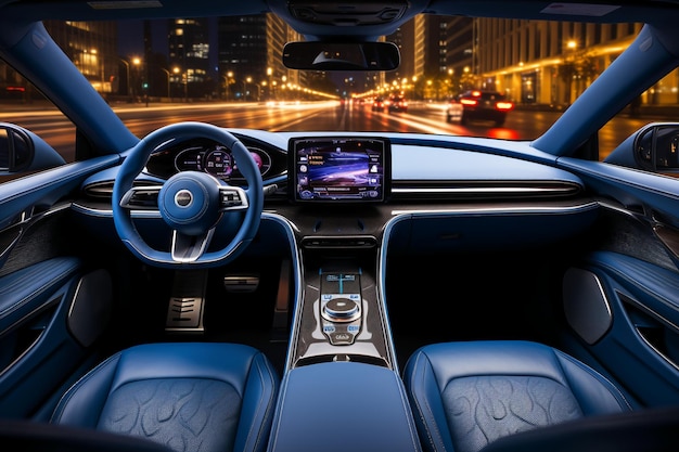 Interior car electric car Blue Modern hype realistic AI generative