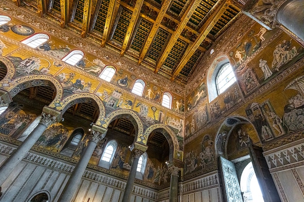 Interior of the cathedral of monreale in sicily. Italy.