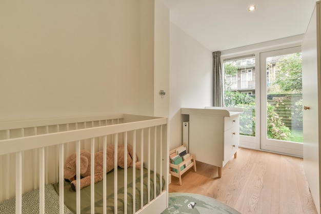 Interior of child's room with white walls