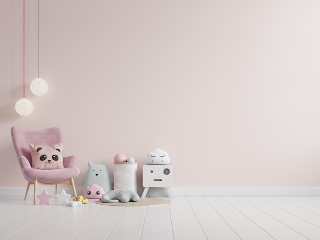 interior children's room with light pink color wall and decoration. 3D rendering