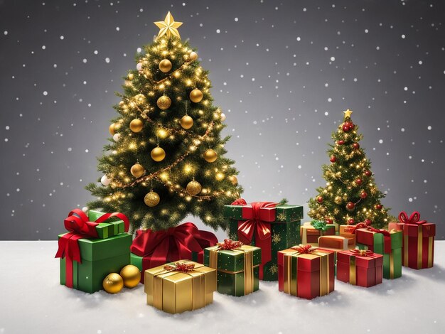 내부 크리스마스 마법 빛나는 나무 벽난로와 선물