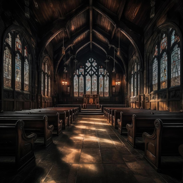 Interior of a church with light and shadows