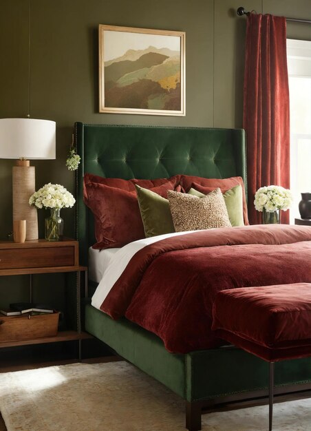 Photo interior of classic bedroom comfortable king size bed ai generative