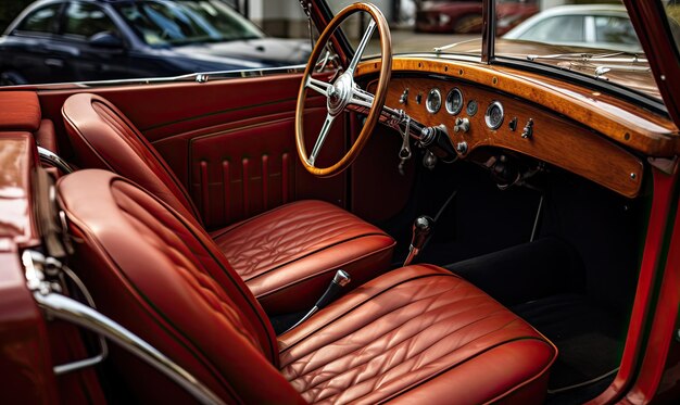 Interior of Classic Car With Red Leather Seats