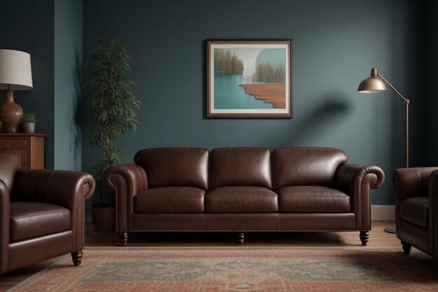 Interior concept with a leather sofa and copy space