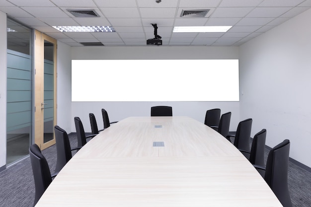 Interior conference room, meeting room, boardroom, Classroom, Office, with white projector board.