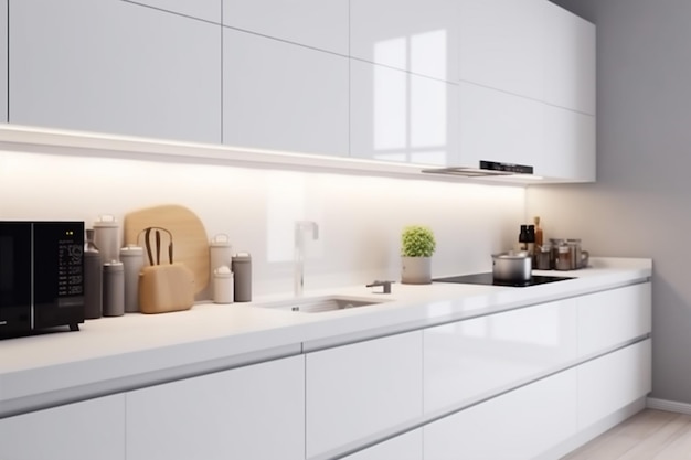 Интерьер современный дизайн дома кухня современный никто квартира дом белый пустой Генеративный AI