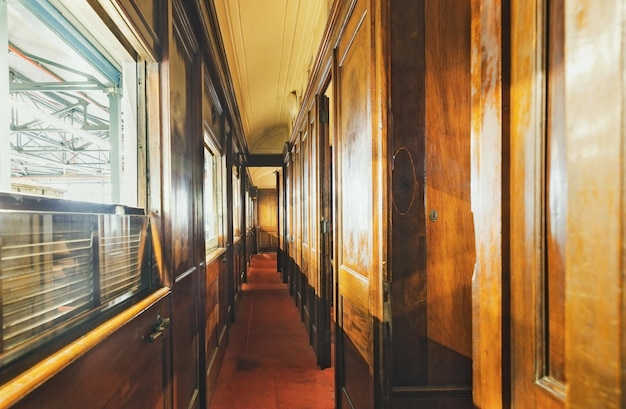 Interior corridor of a railway sleeping car