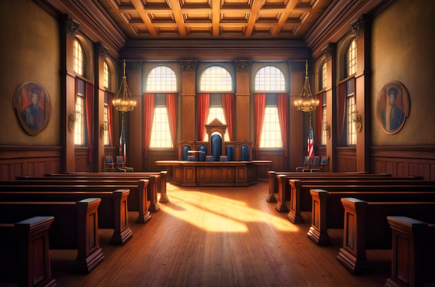 The interior of a courtroom