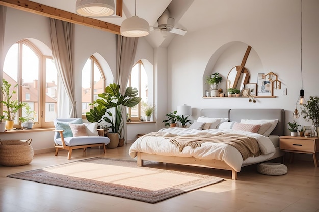 Interior of a cozy and bright bedroom