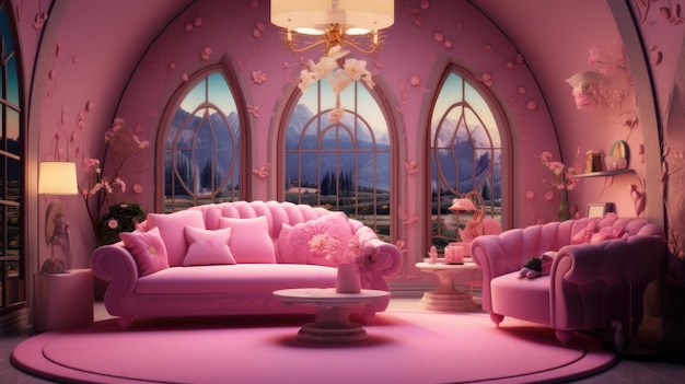 Interior of a cozy room in Barbie style