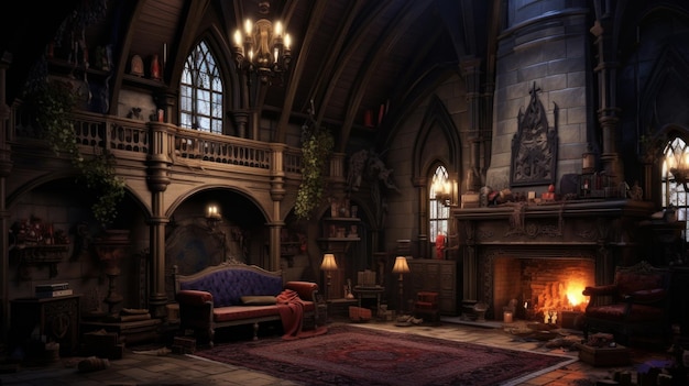 Interior of a cozy room in Gothic style