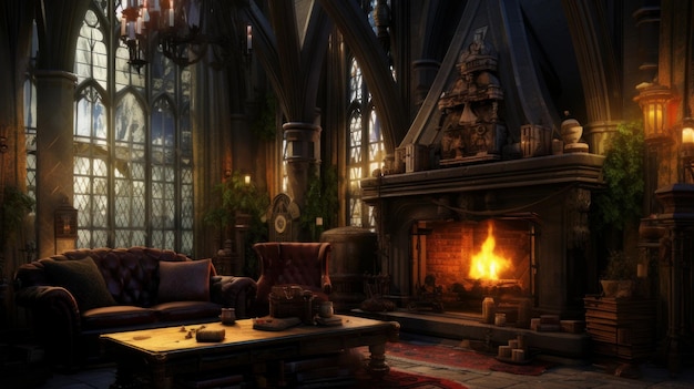 Interior of a cozy room in Gothic style