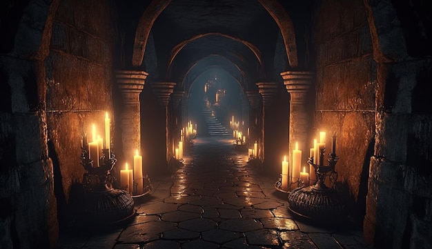 Interior of dark medieval dungeon