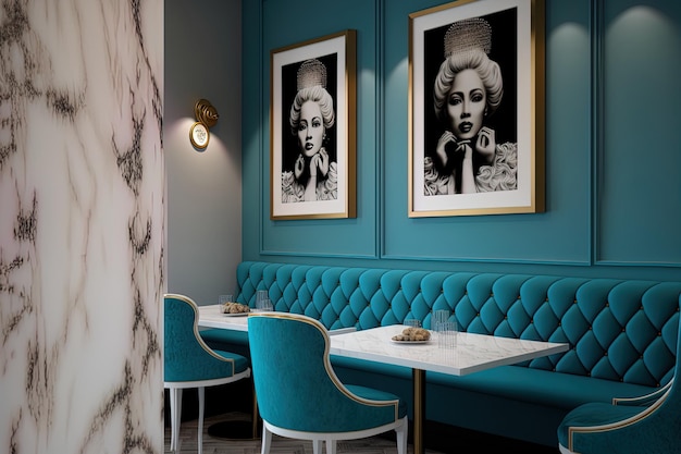 Interior decor for a modern and glam restaurant or bistro