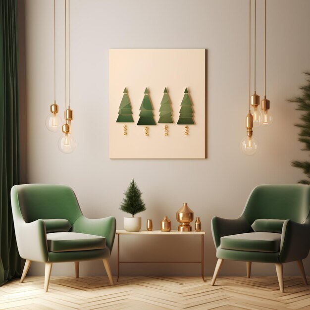 Interior Decoration Christmas trees on a beige background and a happy new year