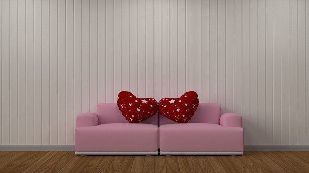 Photo interior decoration  living room pink sofa background valentine heart