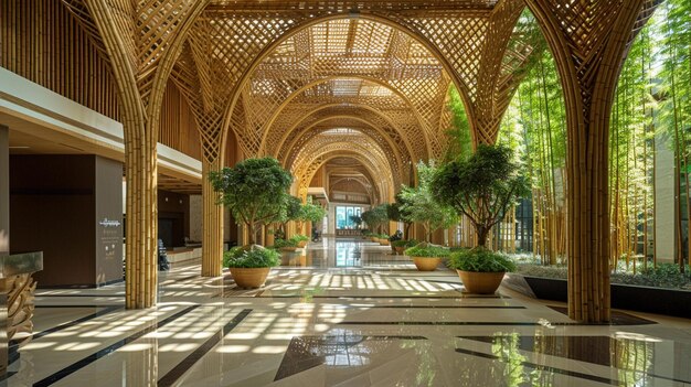 Foto la decorazione interna di un atrio costruito in bambù incarna l'eleganza in armonia con la sostenibilità