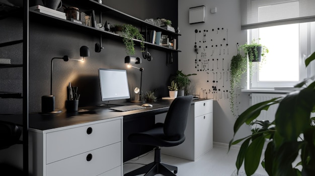 Interior deisgn of Home Office in Minimalist style with Desk