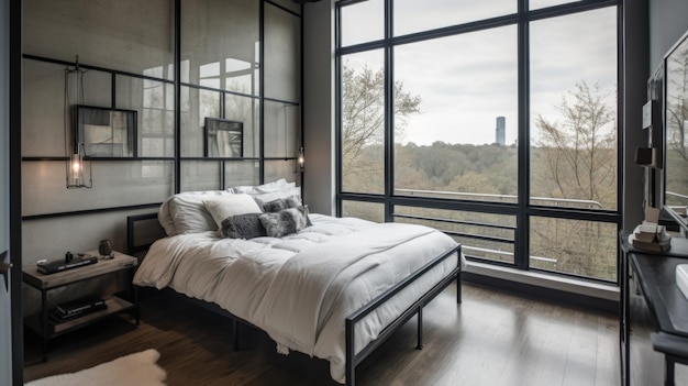 Фото Дизайн интерьера спальни в стиле модерн с кроватью