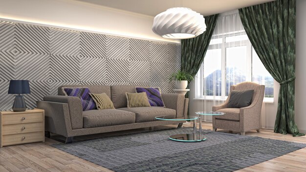 Interior design 3d illustration of living room